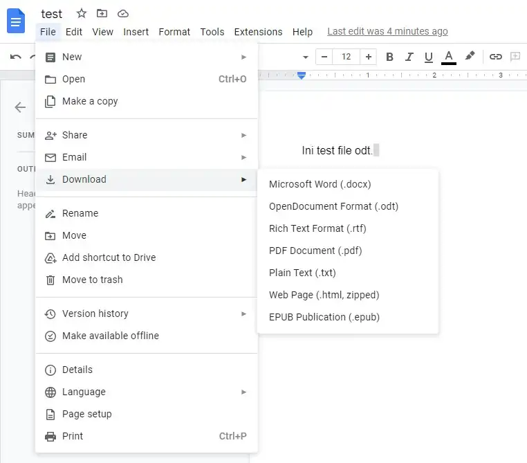 konversi file odt ke docx dan pdf dengan google docs