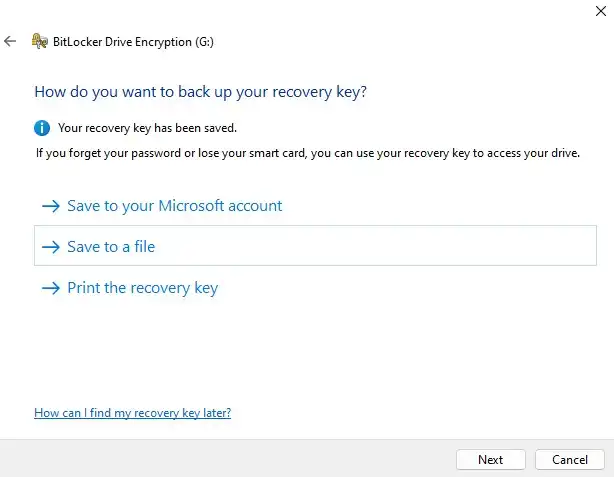 aktifkan bitlocker - want to back up your recovery key