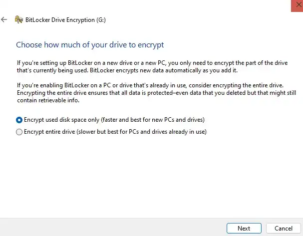 aktifkan bitlocker - how much of your drive to encrypt