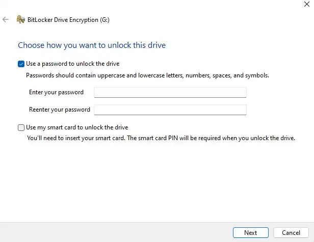 aktifkan bitlocker - how you want to unlock this drive