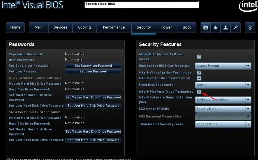 intel nuc bios security