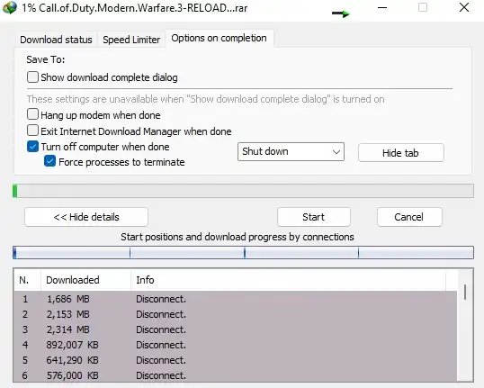 IDM auto shutdown when download finished