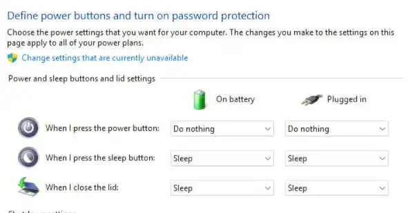 change function of power button action control panel