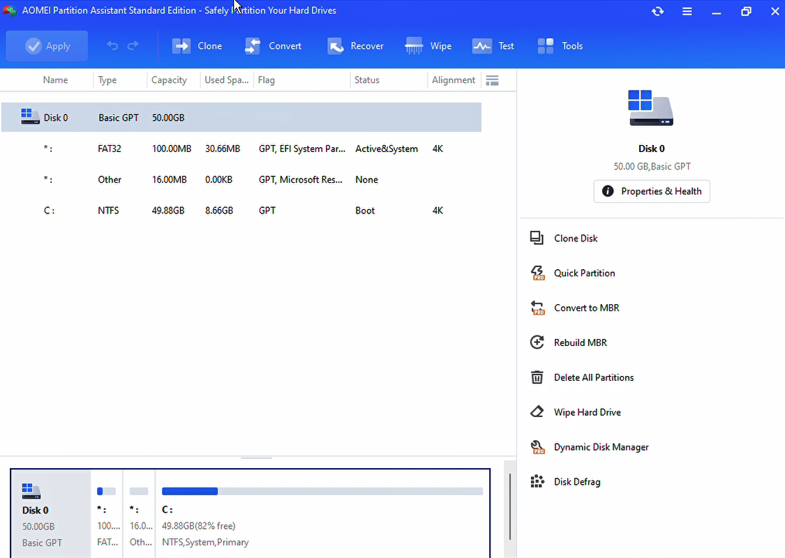 AOMEI partition assistant gui dashboard 2