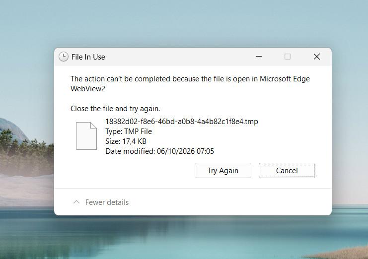 file can't delete because file in use