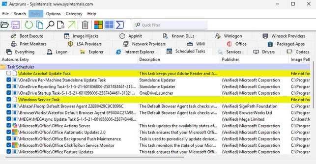 microsoft autoruns task scheduler startup apps